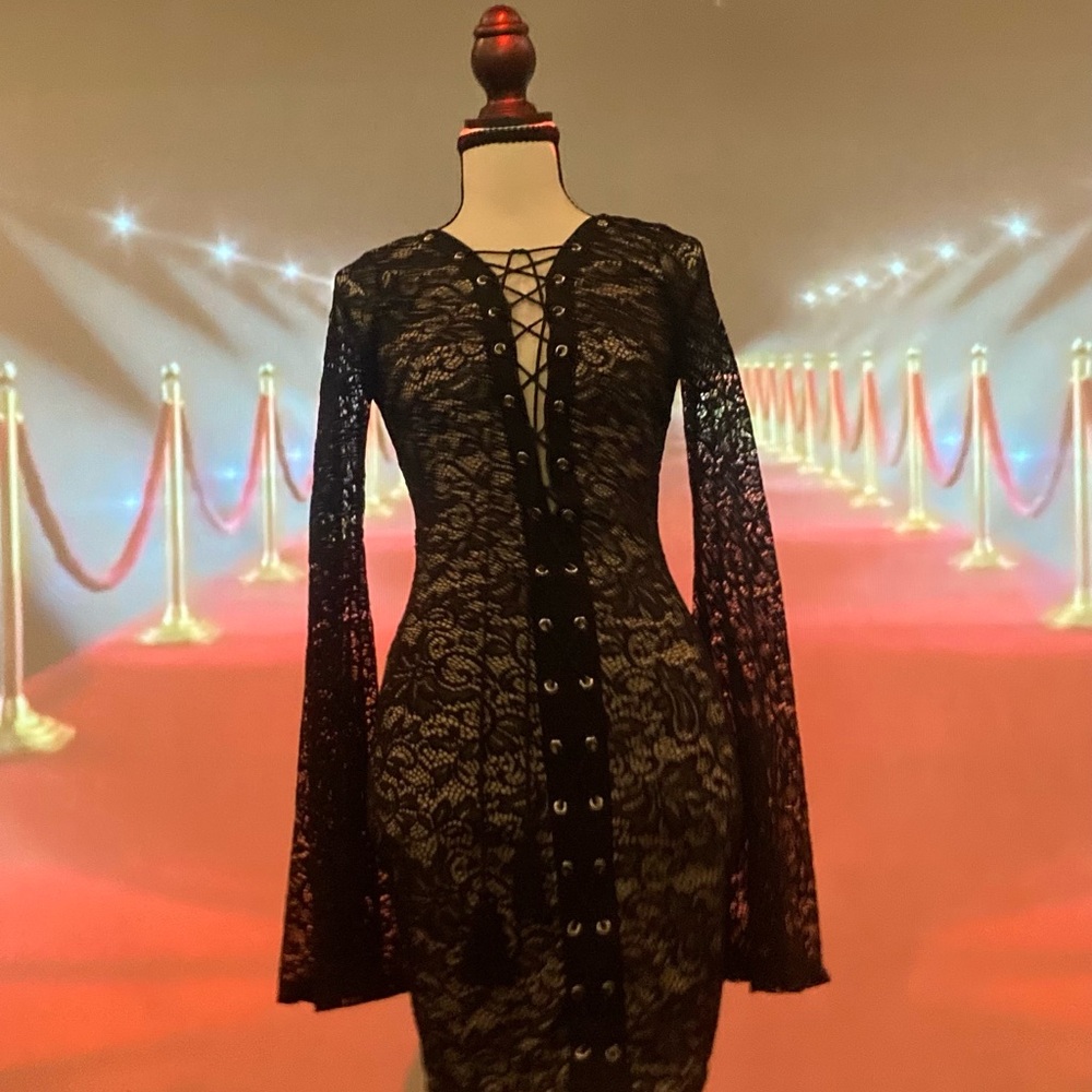 Symphony Black Lace Long Sleeve Dress